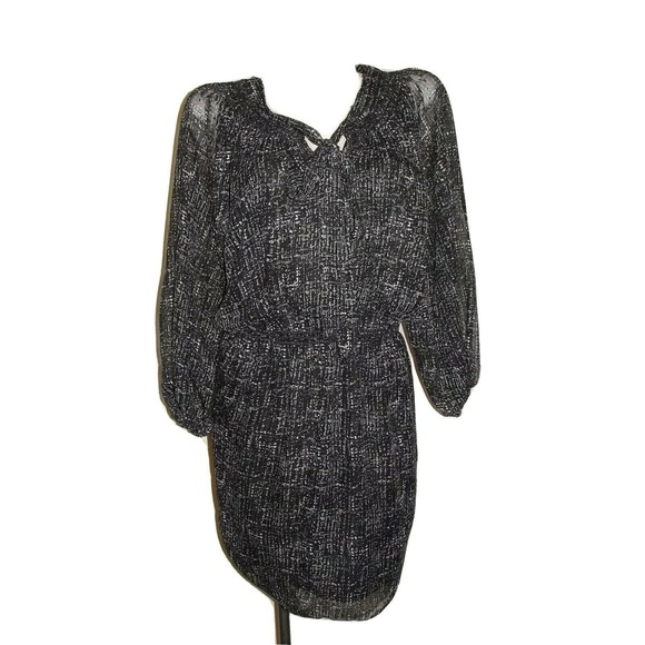 Max Studio Dresses & Skirts - MAX STUDIO Black Silver Sheer Print Long Sleeve Elastic Waist Dress Women's Sz S